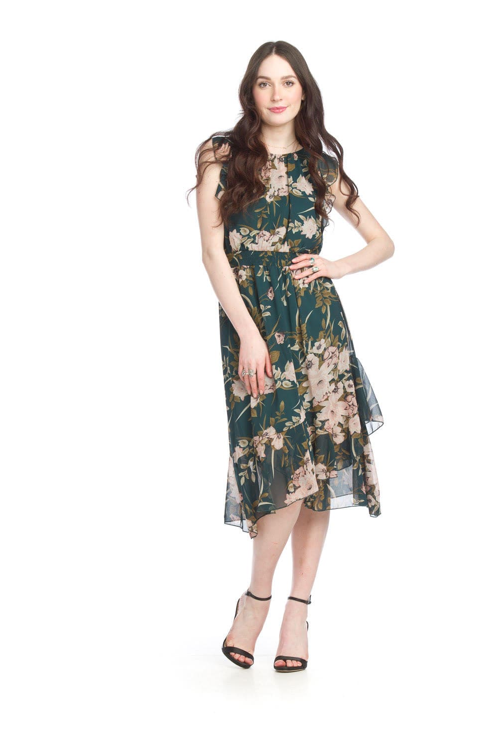 Emerald Floral Smocked Midi Dress