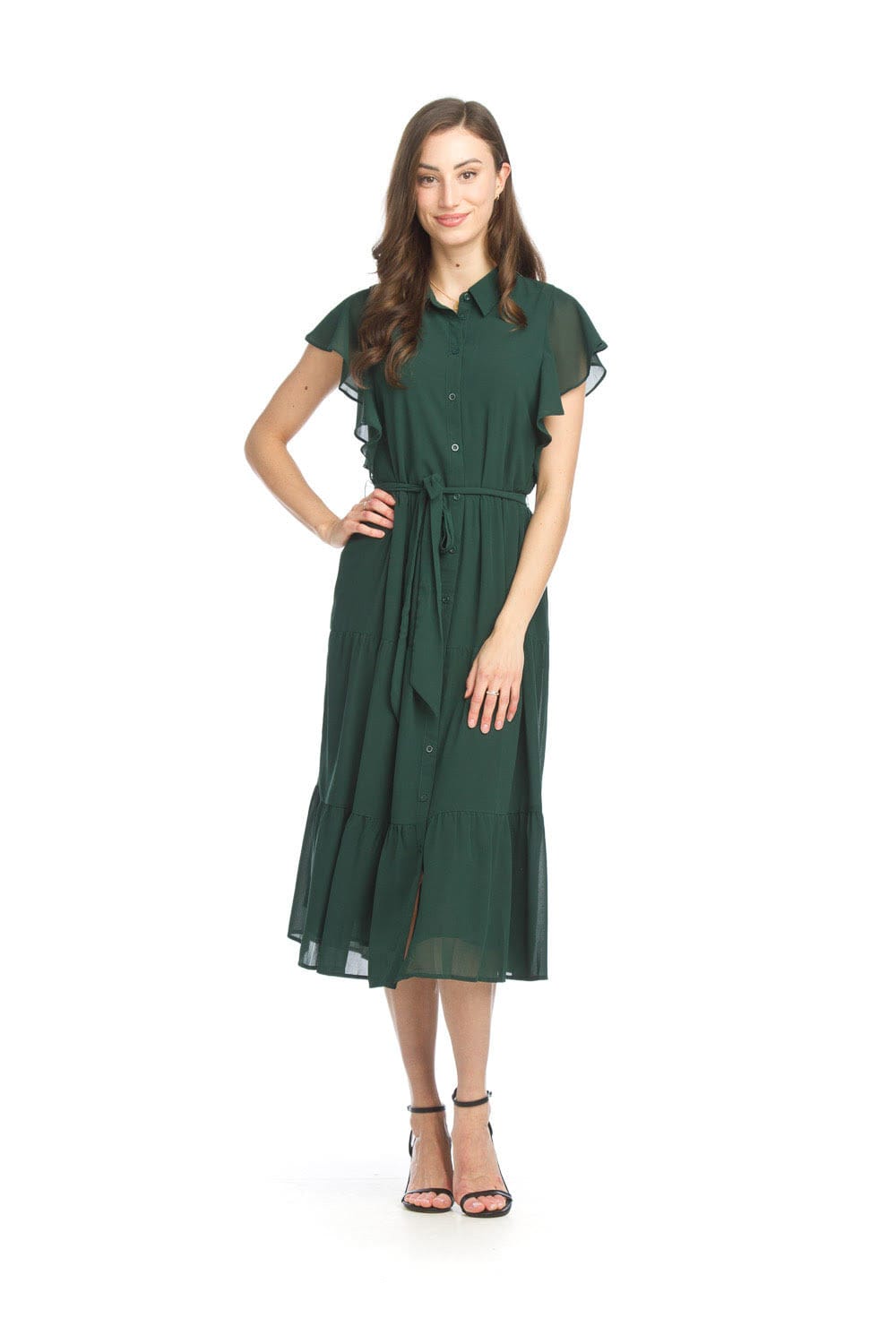 Emerald Button Front Midi Dress