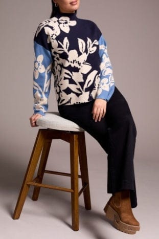 Sapphire Floral Knit Funnel Neck Sweater