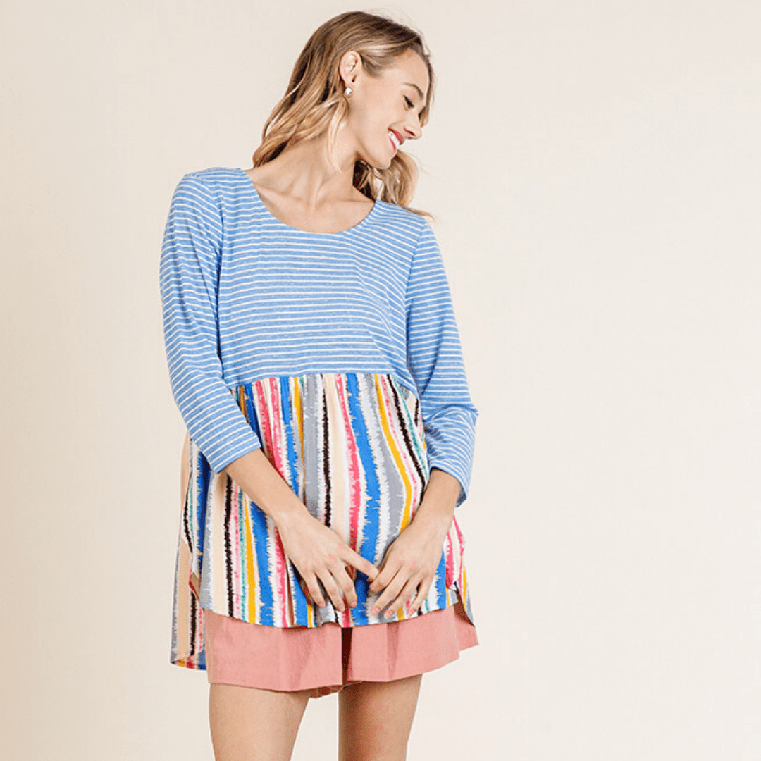 Sky Mix Stripe Babydoll Top