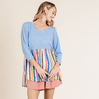 Sky Mix Stripe Babydoll Top