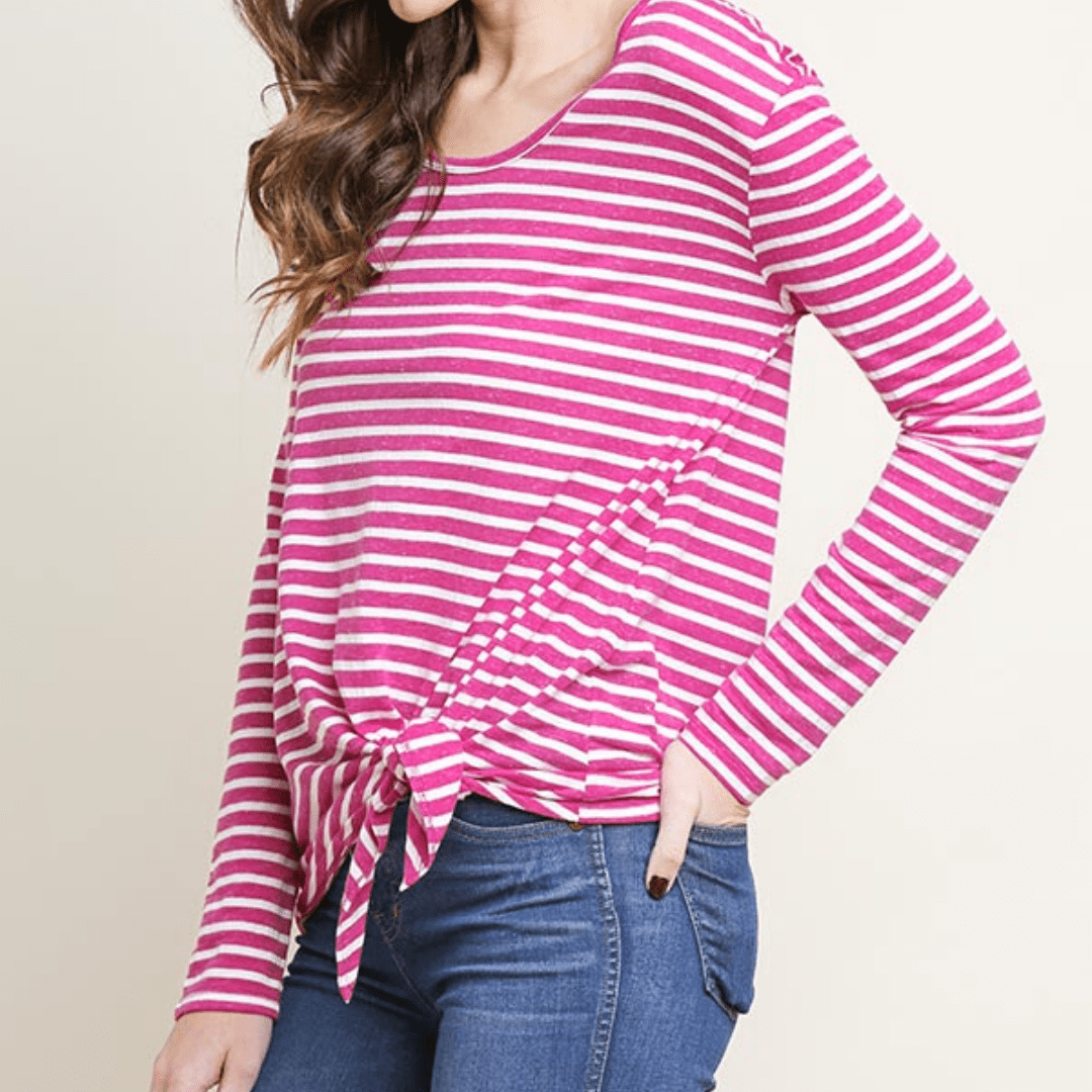 Stripe Long Sleeve Front Tie Top