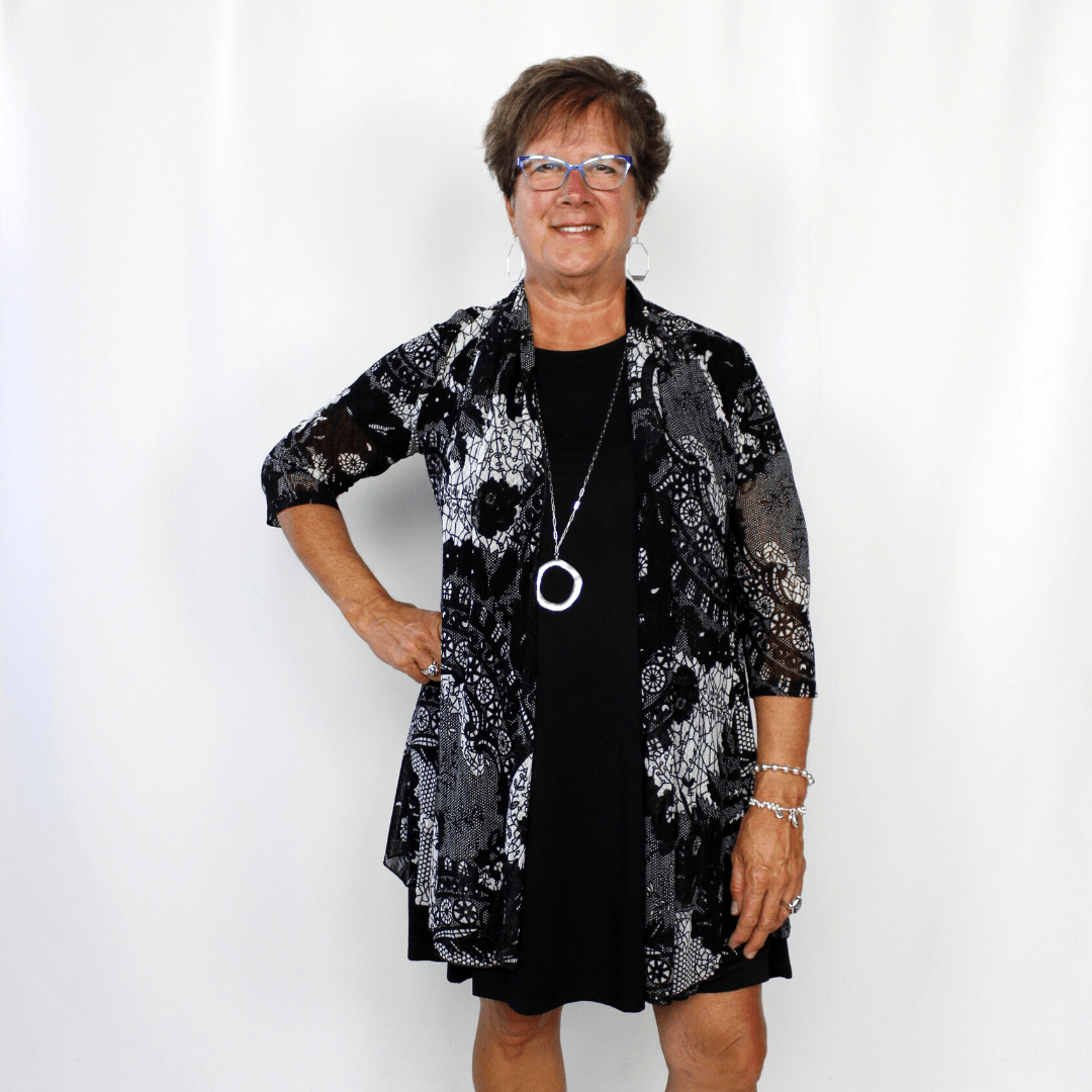 Black and white mesh cardigan, 3/4 length sleeve