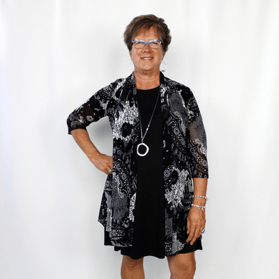 Black and white mesh cardigan, 3/4 length sleeve