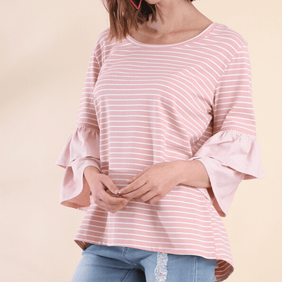 Rose Stripe Layer Bell Sleeve Top