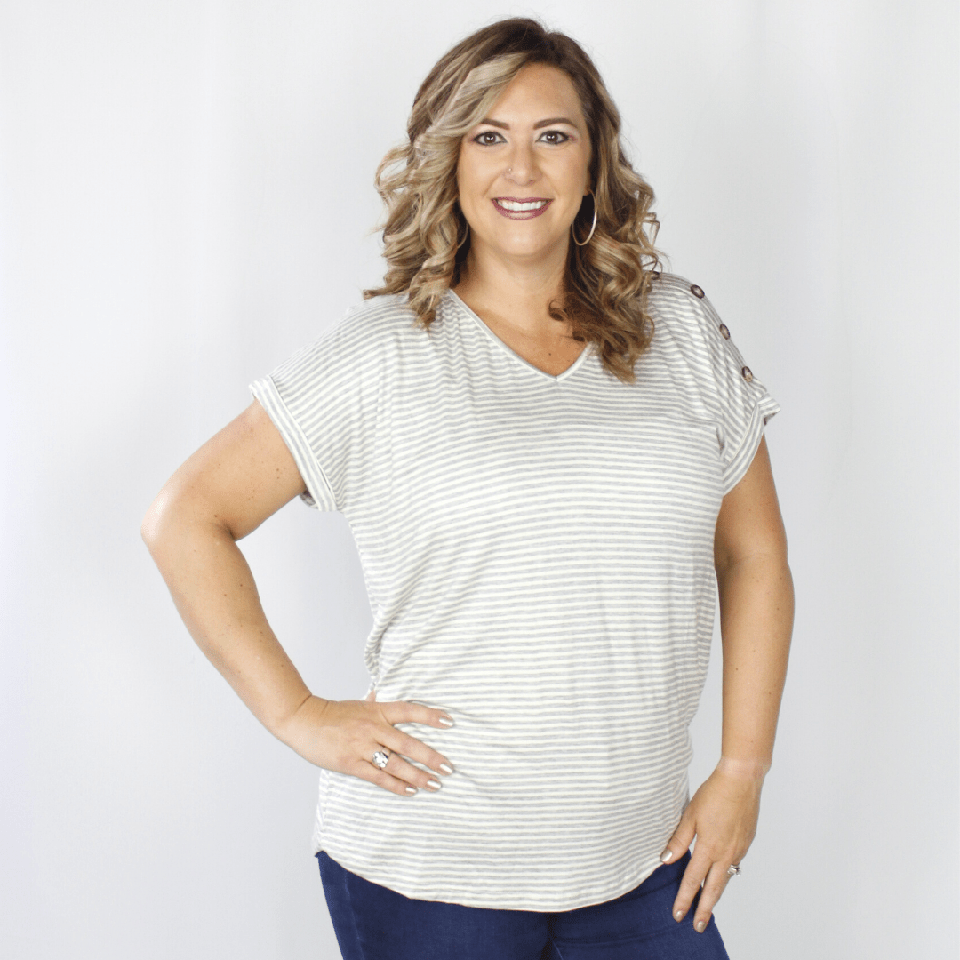 Stripe Dolman Button Top