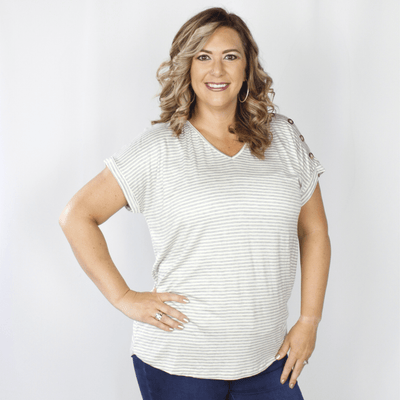 Stripe Dolman Button Top