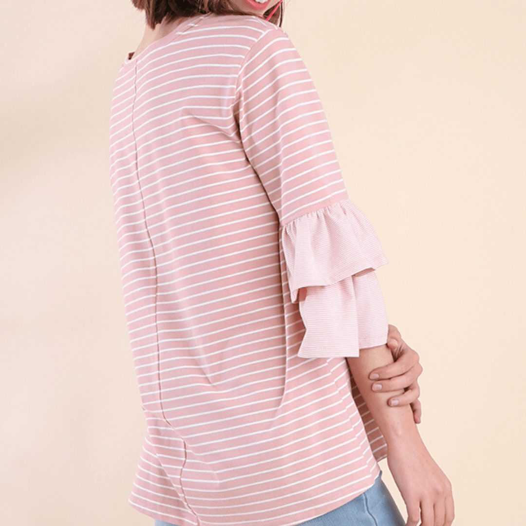 Rose Stripe Layer Bell Sleeve Top
