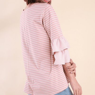 Rose Stripe Layer Bell Sleeve Top