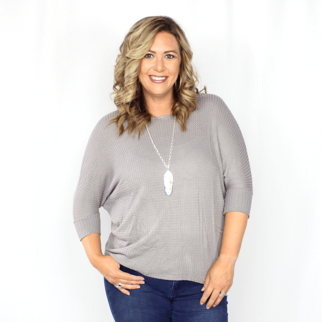 Light gray 3/4 length sleeve top