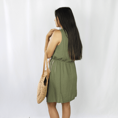 Olive green drawstring dress with pockets