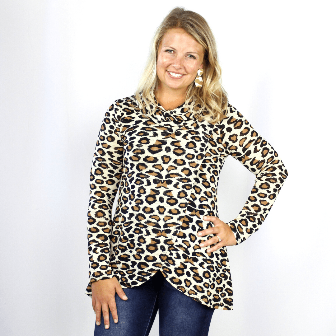 Leopard Cowl Cross Over Blouse