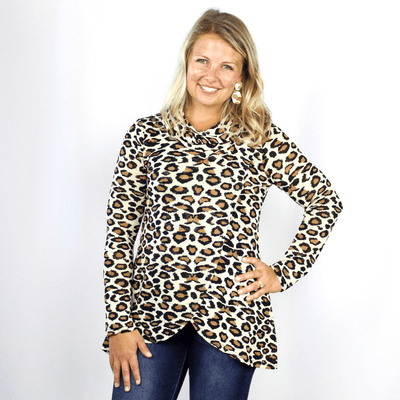 Leopard Cowl Cross Over Blouse
