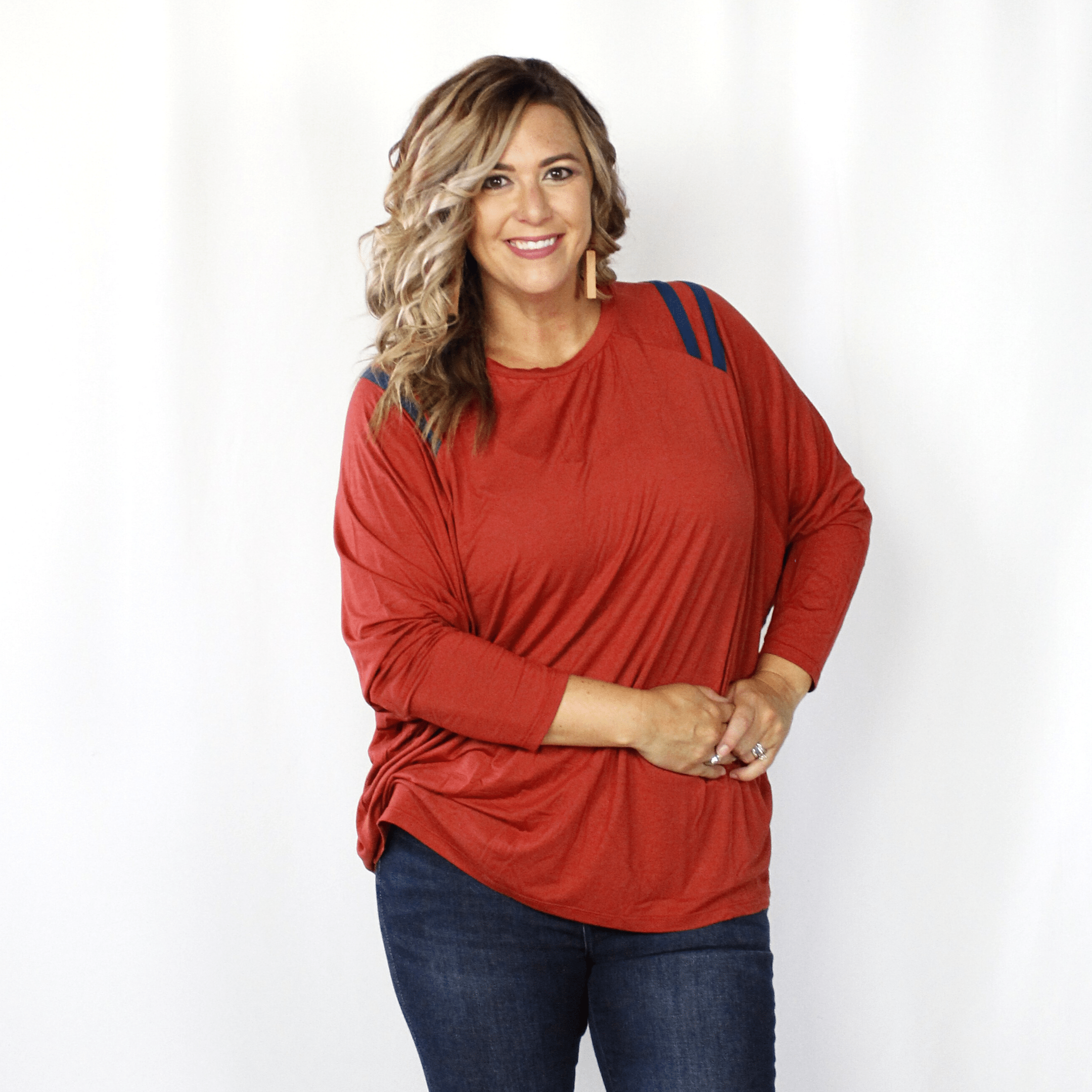 Rust Striped Shoulder Top Deal Steal 12-26-20