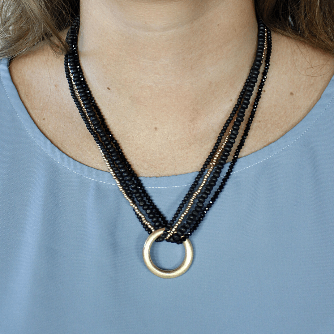 Black Gold Circle Pendant Necklace