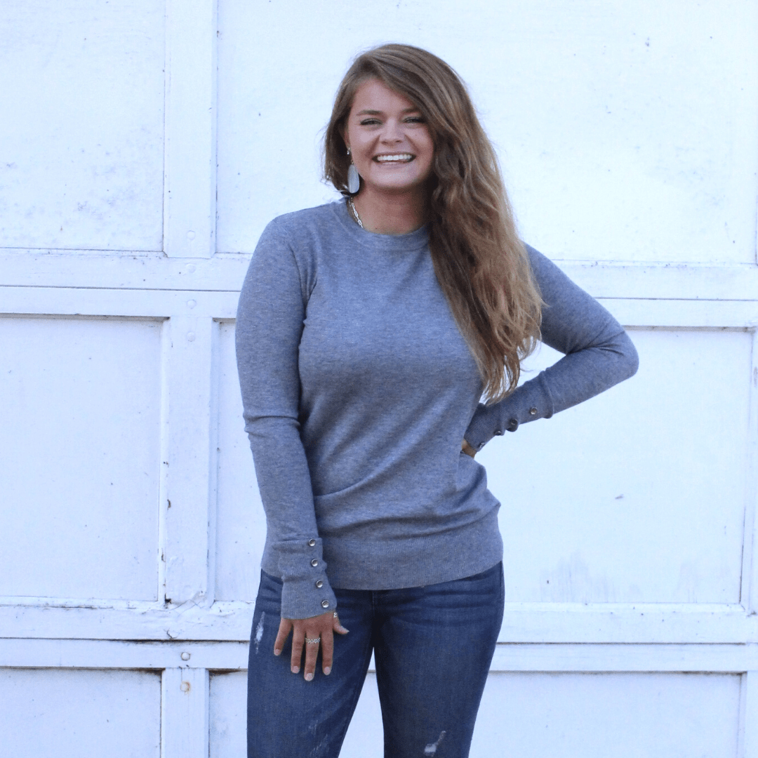 Crew Neck Button Detail Pullover