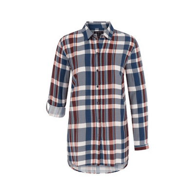 Plaid Roll-Up Tunic Blouse