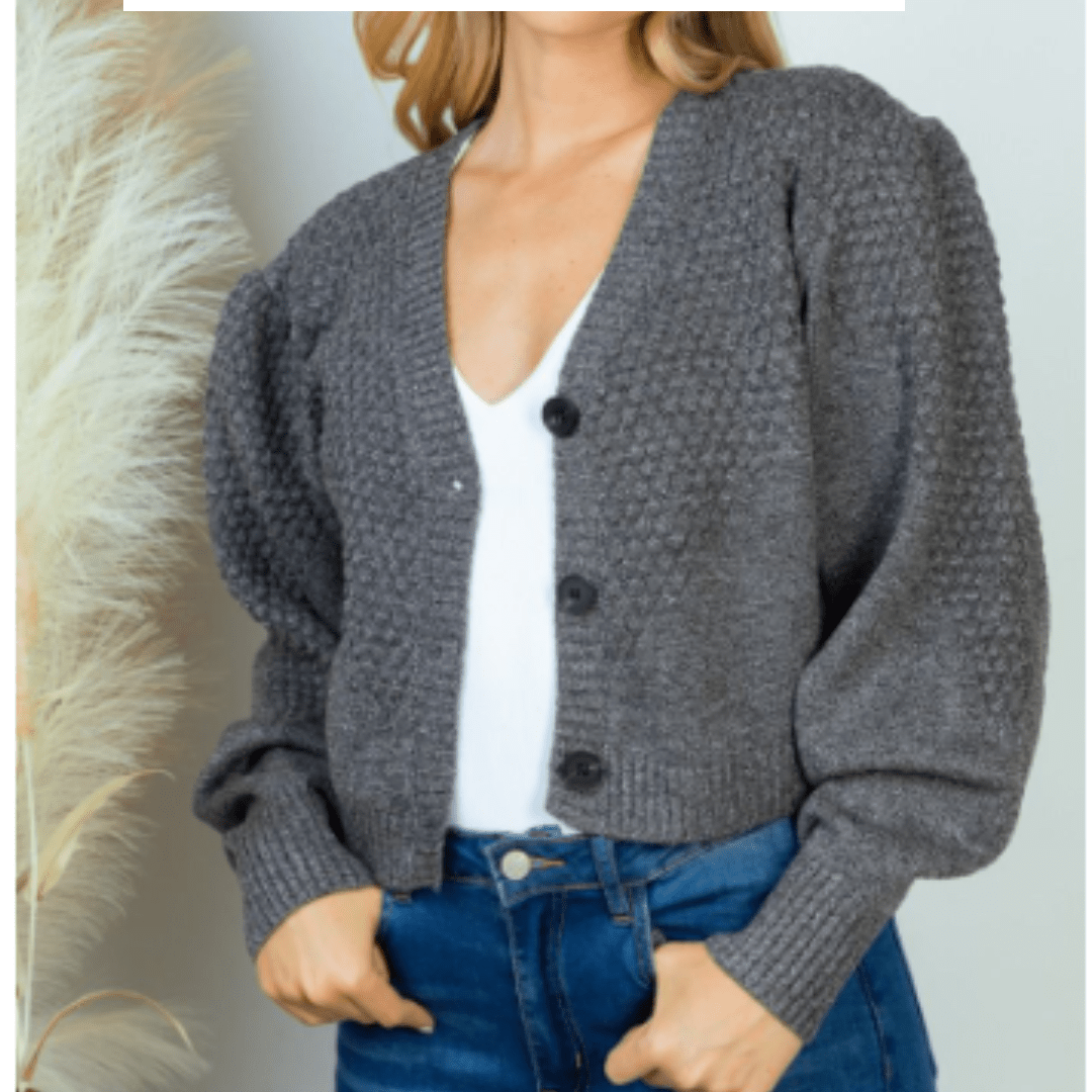 Charcoal Texture Crop Cardigan