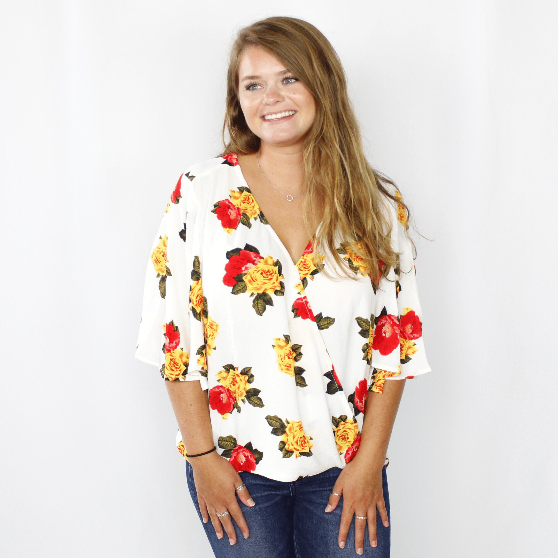 Floral Ruffle Sleeve Crossbody Top