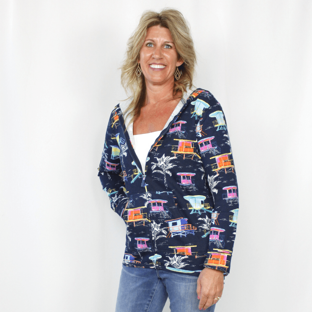 Navy Cabana Zip Hoodie