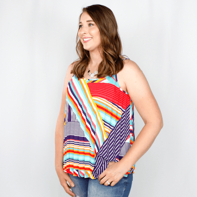 Multicolor stripe pleated cami tank top