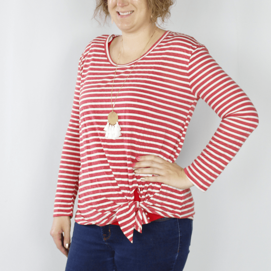 Stripe Long Sleeve Front Tie Top