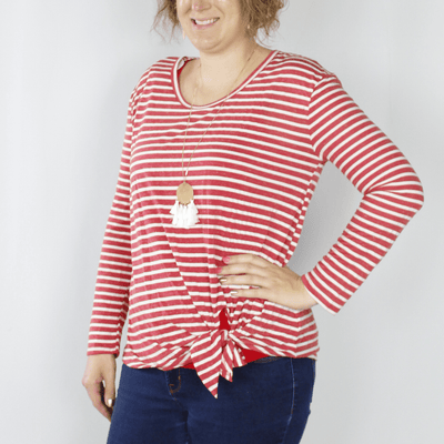 Stripe Long Sleeve Front Tie Top