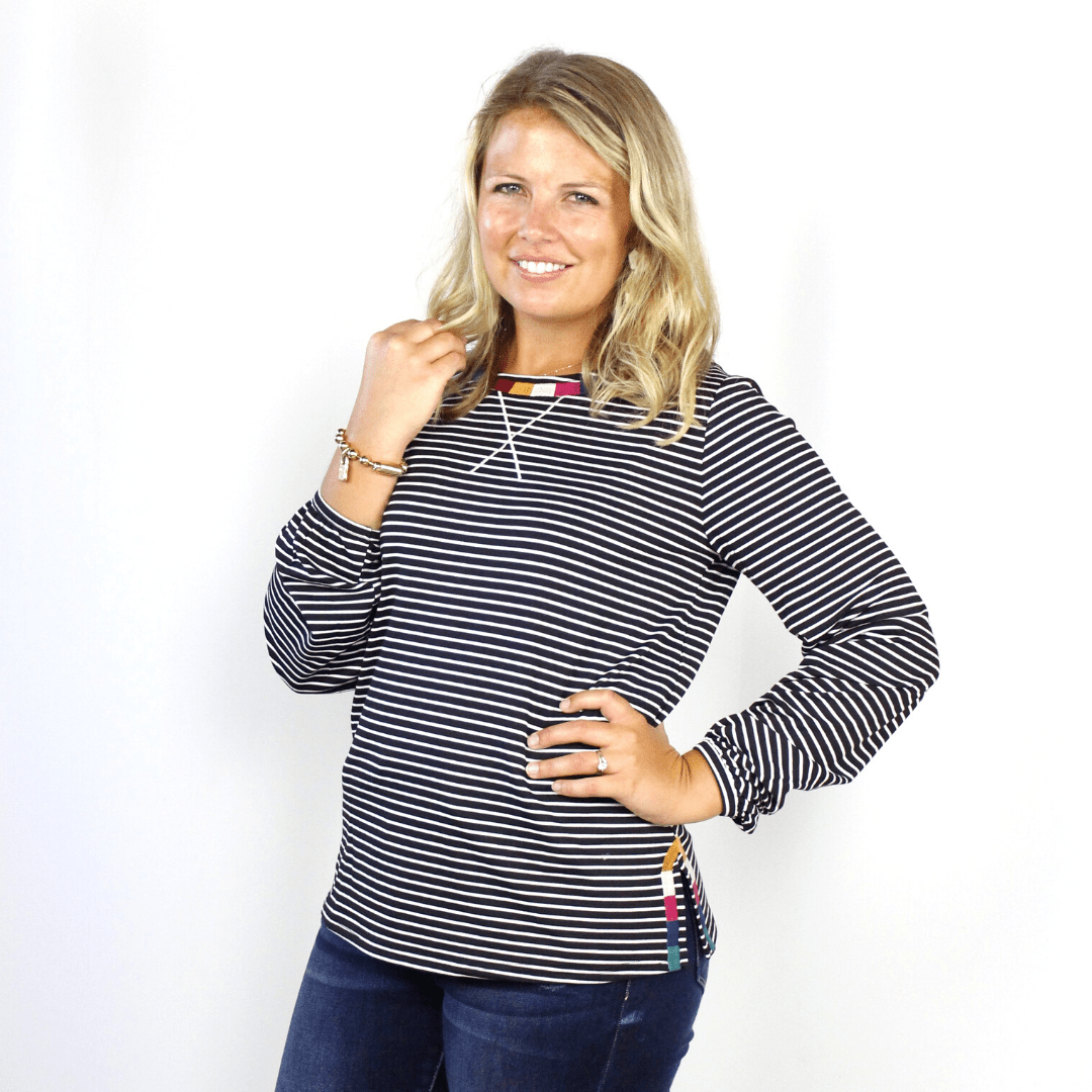 Embroidered Detail Stripe Longsleeve Top