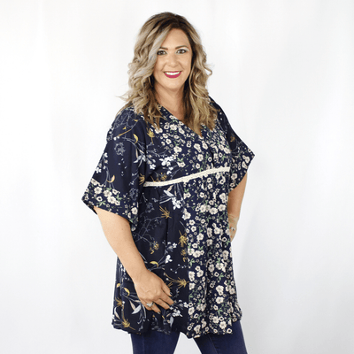 Blue floral bell sleeve dress