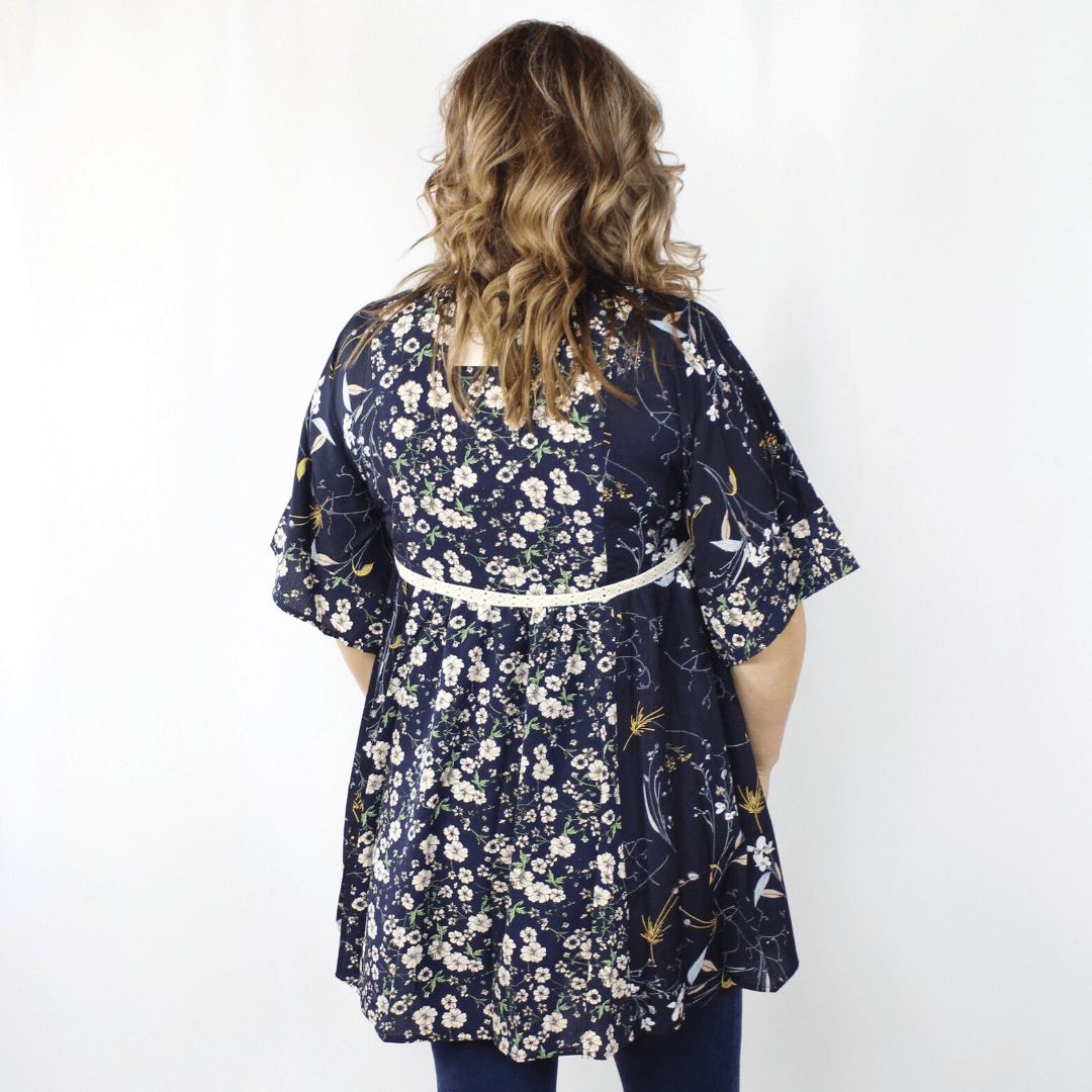 Blue floral bell sleeve dress
