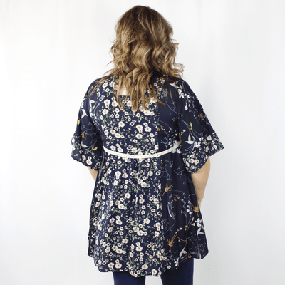 Blue floral bell sleeve dress
