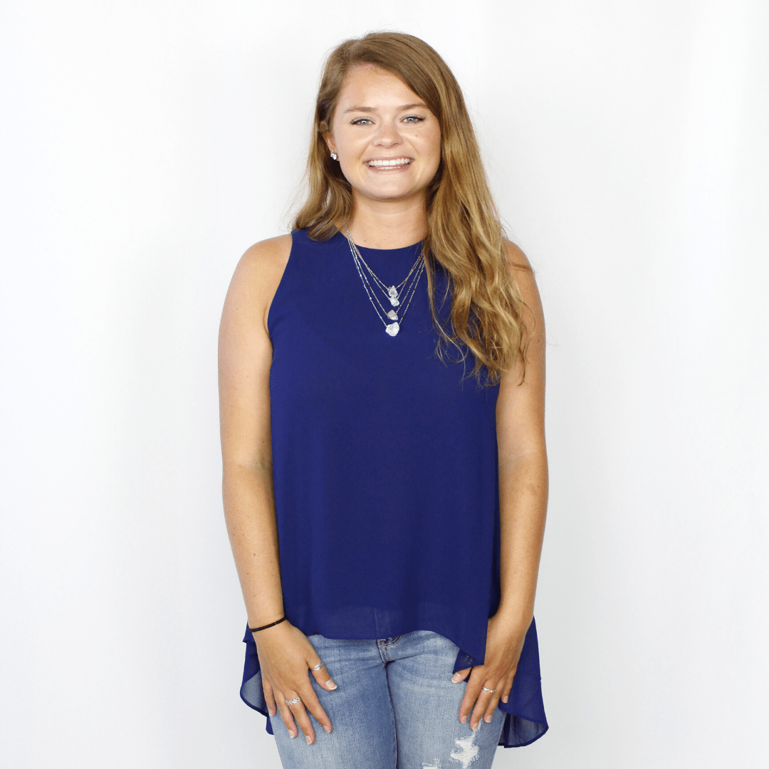Royal dark blue high-low sleeveless tank top