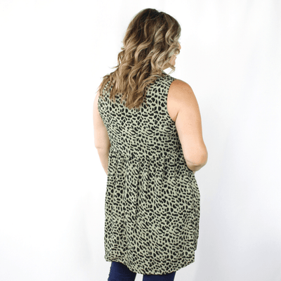 Olive green leopard print collared dress