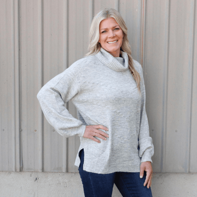 Pom Slouchy Cowl Neck Sweater