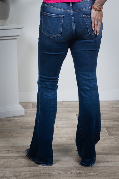 Dark High Rise Panel Flare Denim