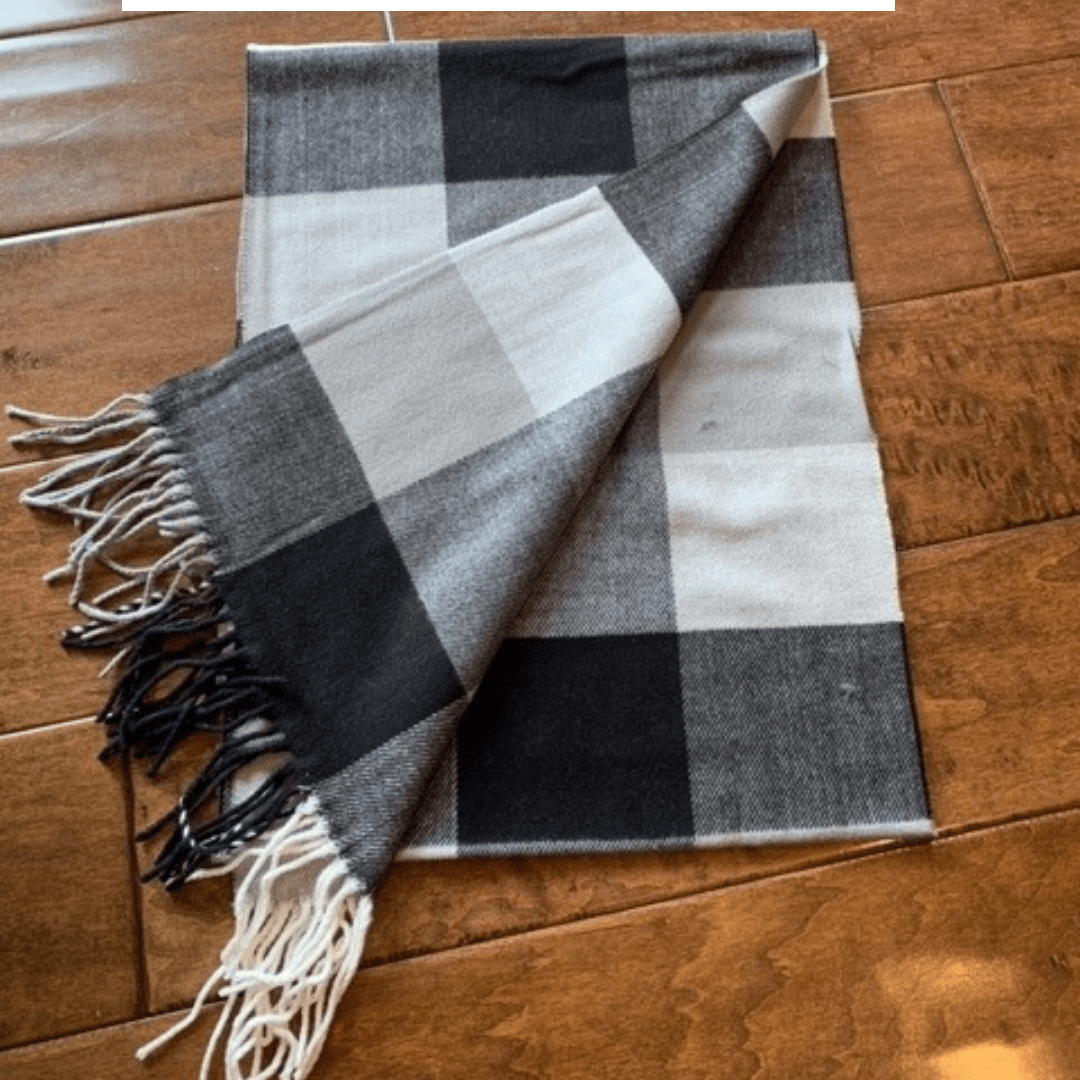 Cashmere Feel Scarf Black Gray Plaid