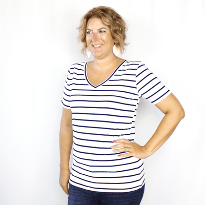 Short Sleeve Vneck Stripe Top