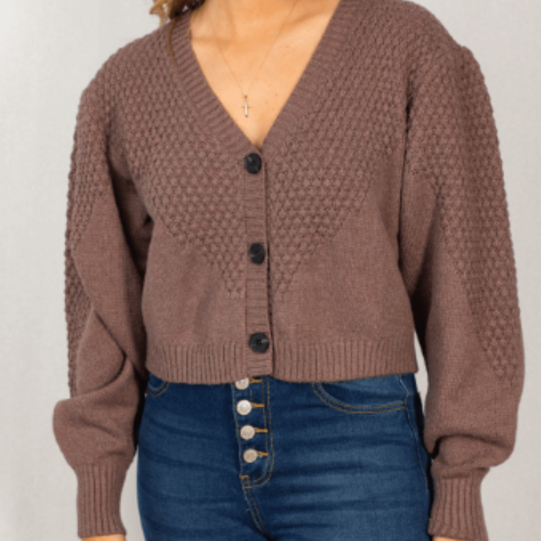 Mocha Texture Crop Cardigan