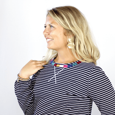 Embroidered Detail Stripe Longsleeve Top