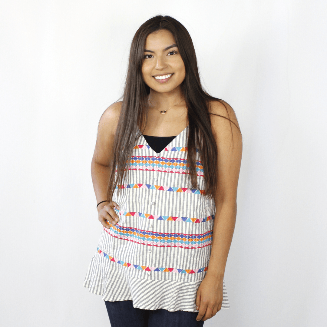 Ivory Grey Embroidered Ruffle Hem Tank