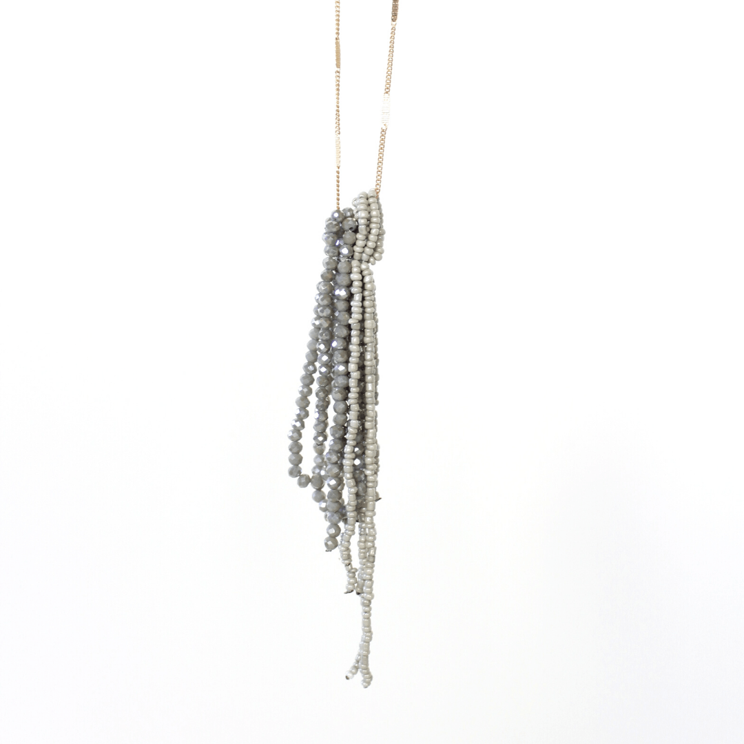 Gray Beaded Pendant Necklace