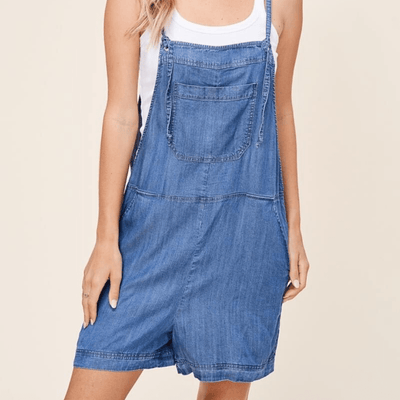 Light blue denim overall shorts