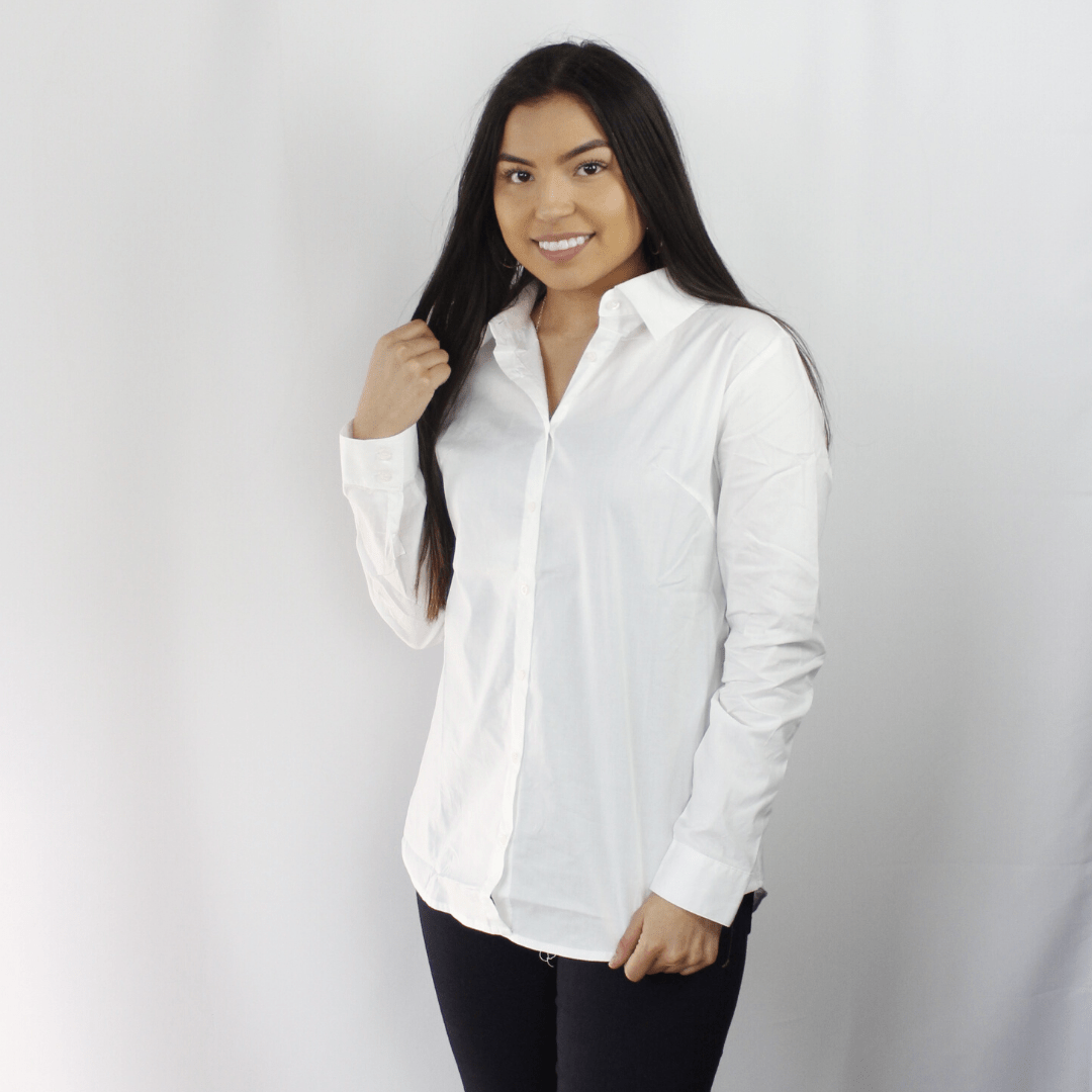 White button down long sleeve collared shirt