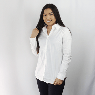 White button down long sleeve collared shirt