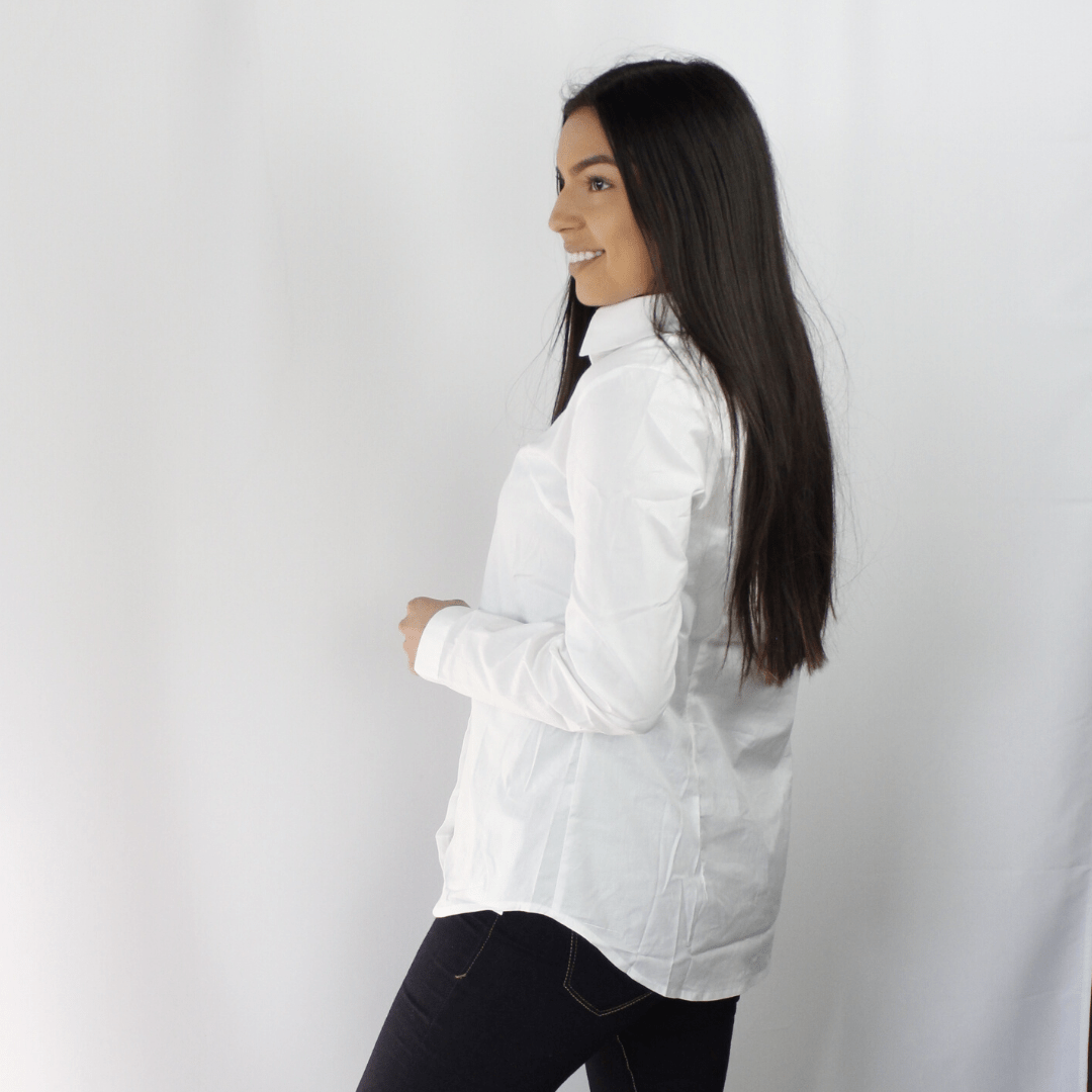 White button down long sleeve collared shirt