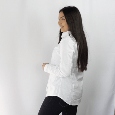 White button down long sleeve collared shirt