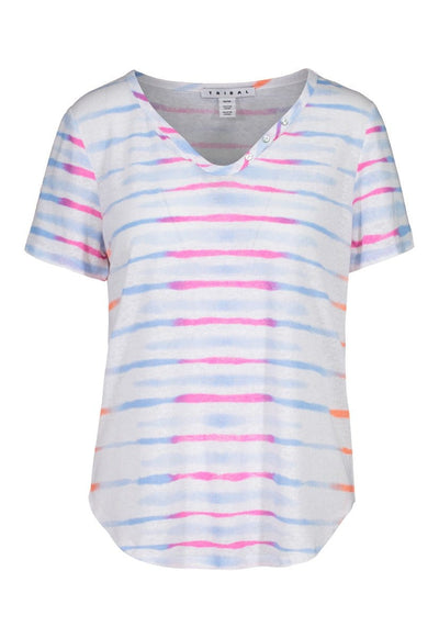 Tropical Leaf Henley Slub Knit Top