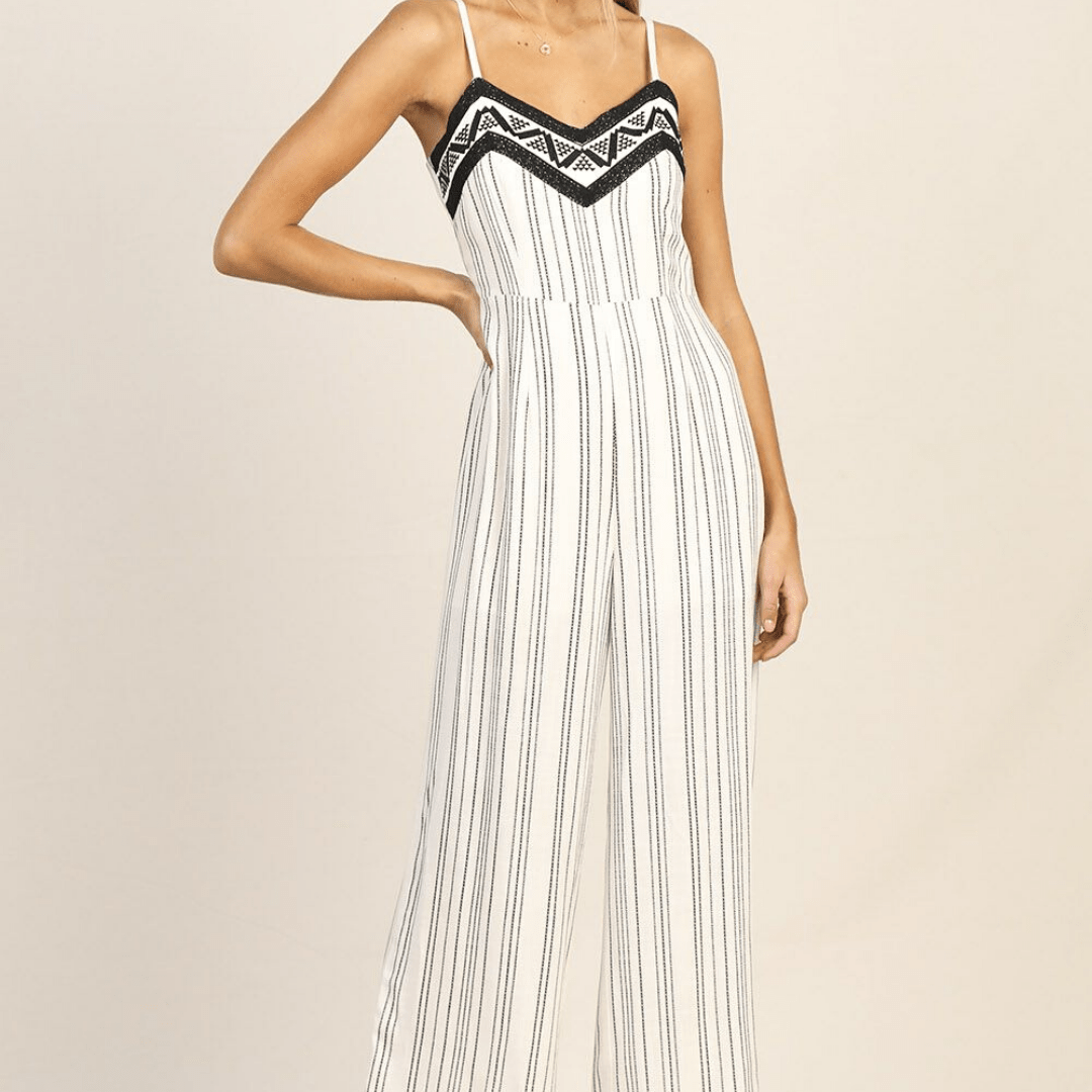 Striped Embroidered Jumpsuit