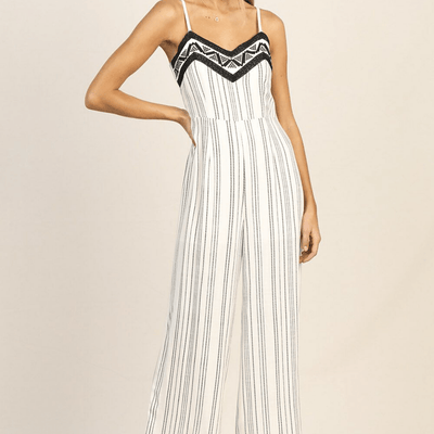 Striped Embroidered Jumpsuit