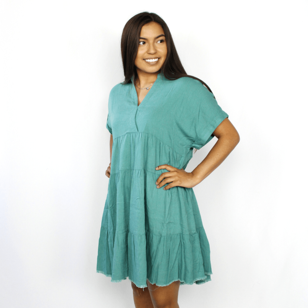 Jade green tiered ruffle dress